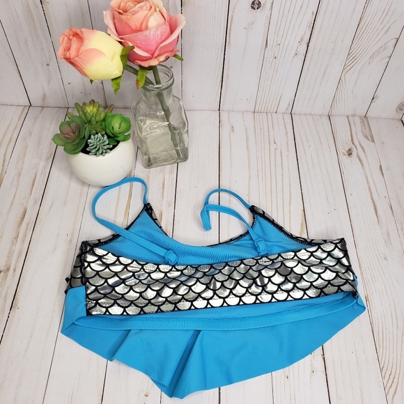 Justice Turquoise Silver Mermaid Bikini Top - Picture 4 of 4